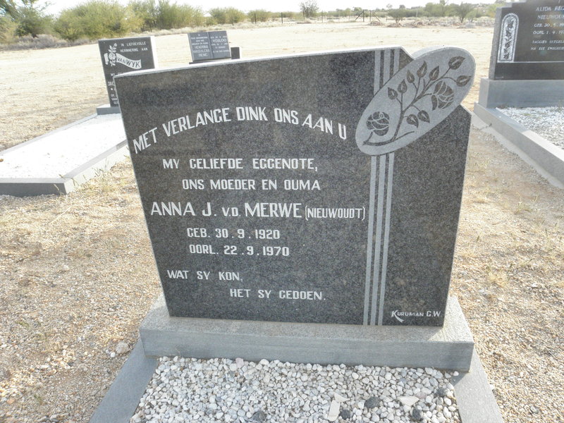 MERWE Anna J., v.d. nee NIEUWOUDT 1920-1970