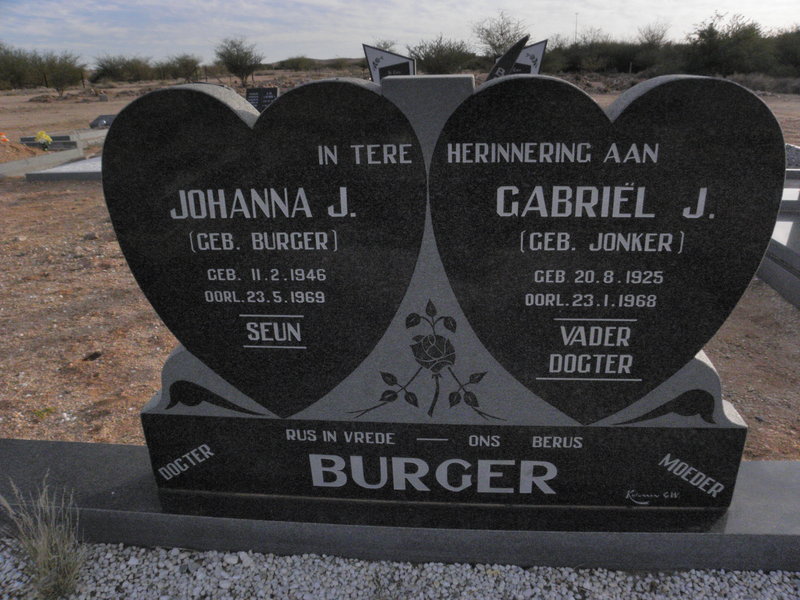 BURGER Gabriel J. nee JONKER 1925-1968 :: BURGER Johanna J. nee BURGER 1946-1969