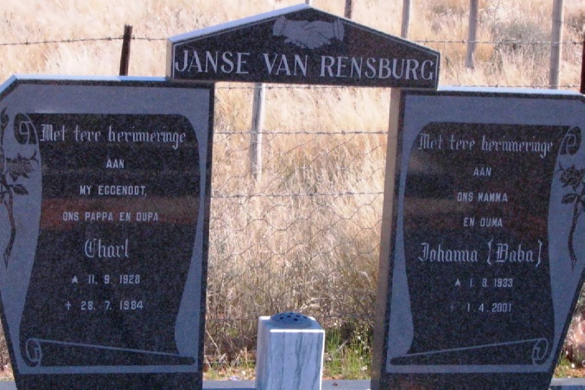 RENSBURG Charl, Janse van 1928-1984 &amp; Johanna 1933-2001
