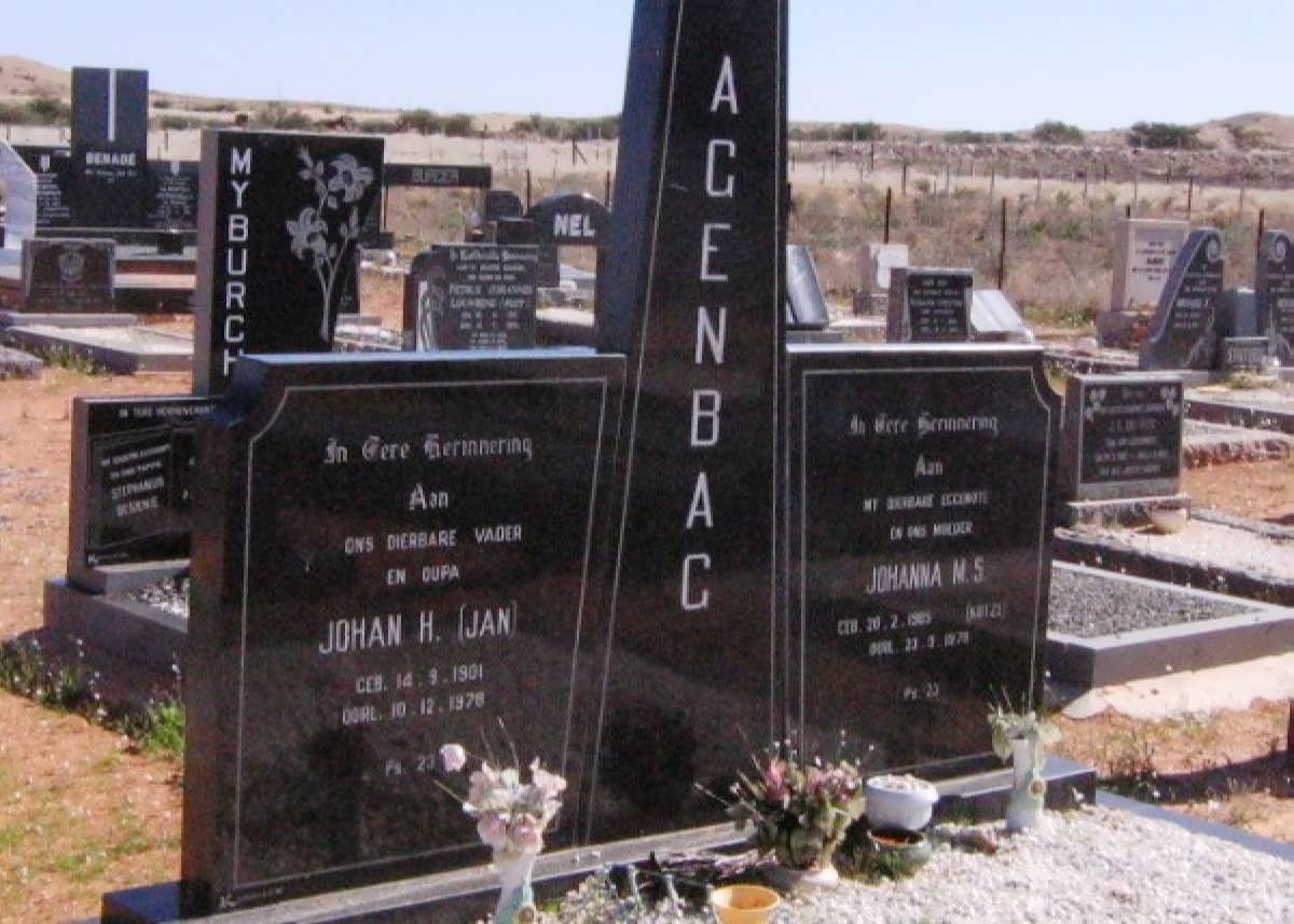 AGENBAG Johan J. 1901-1978 &amp; Johanna M.S. KOTZE 1905-1978