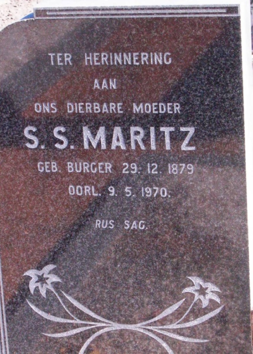 MARITZ S.S. nee BURGER 1879-1970