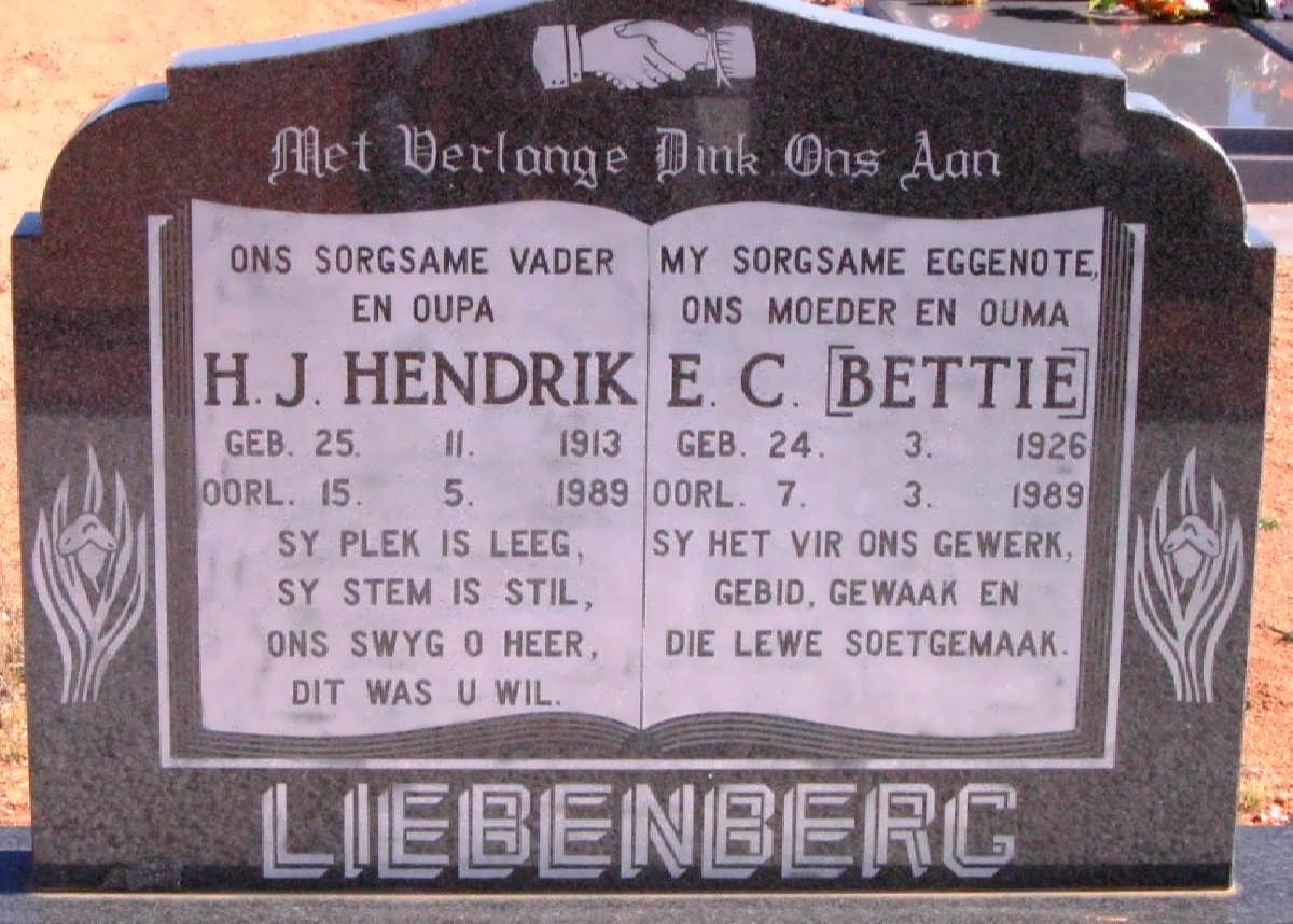 LIEBENBERG H.J. 1913-1989 &amp; E.C. 1926-1989