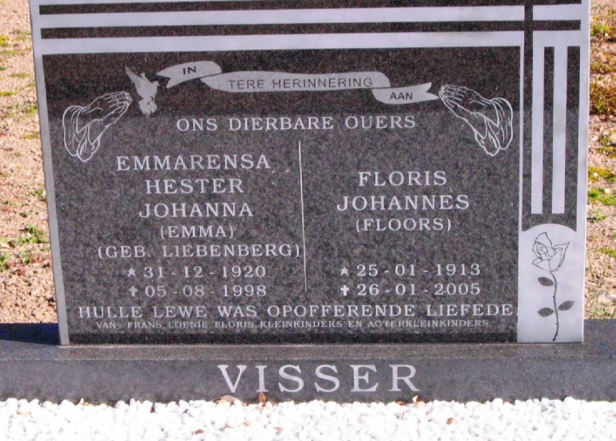 VISSER Floris Johannes 1913-2005 &amp; Emmarensa Hester Johanna LIEBENBERG 1920-1998