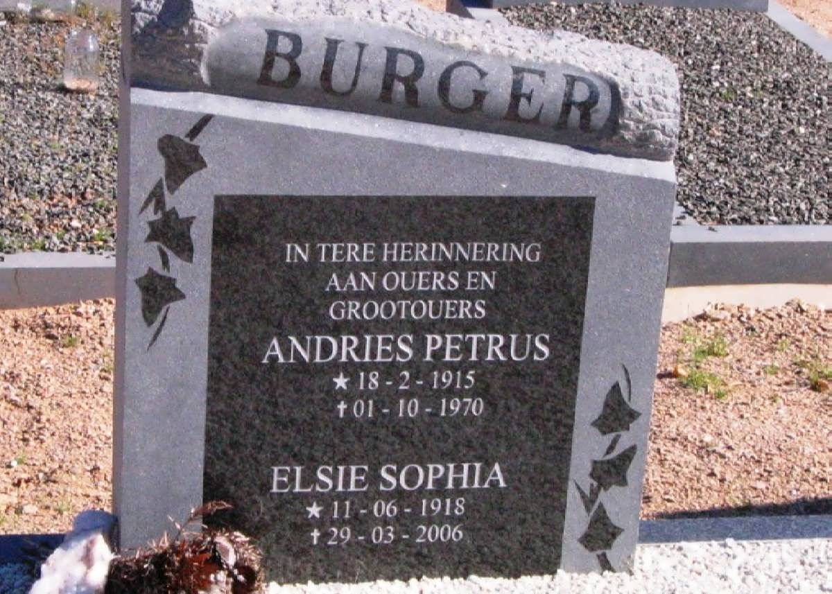 BURGER Andries Petrus 1915-1970 &amp; Elsie Sophia 1918-2006