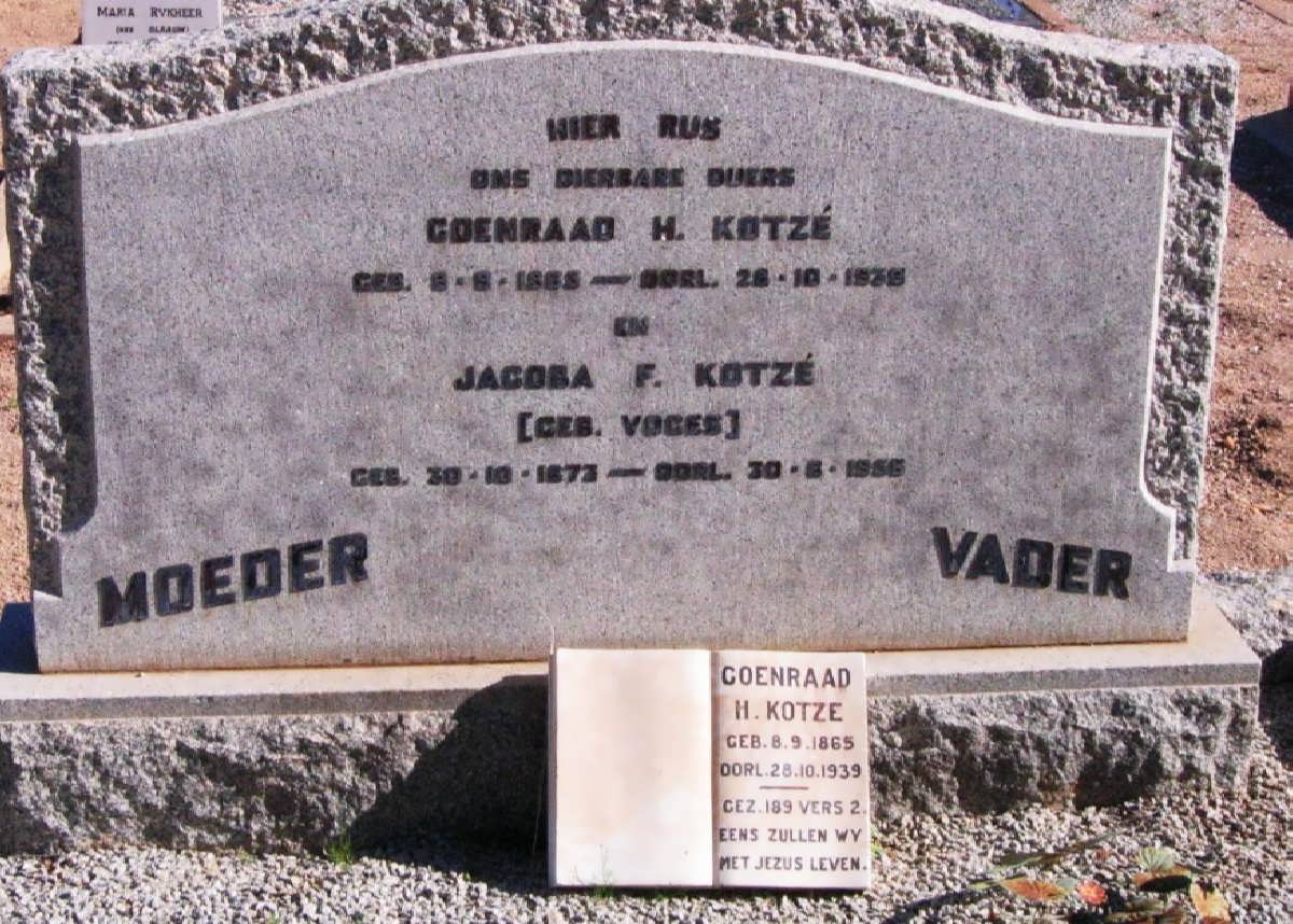 KOTZÉ Coenraad H. 1865-1939 &amp; Jacoba F. VOGES 1873-1956