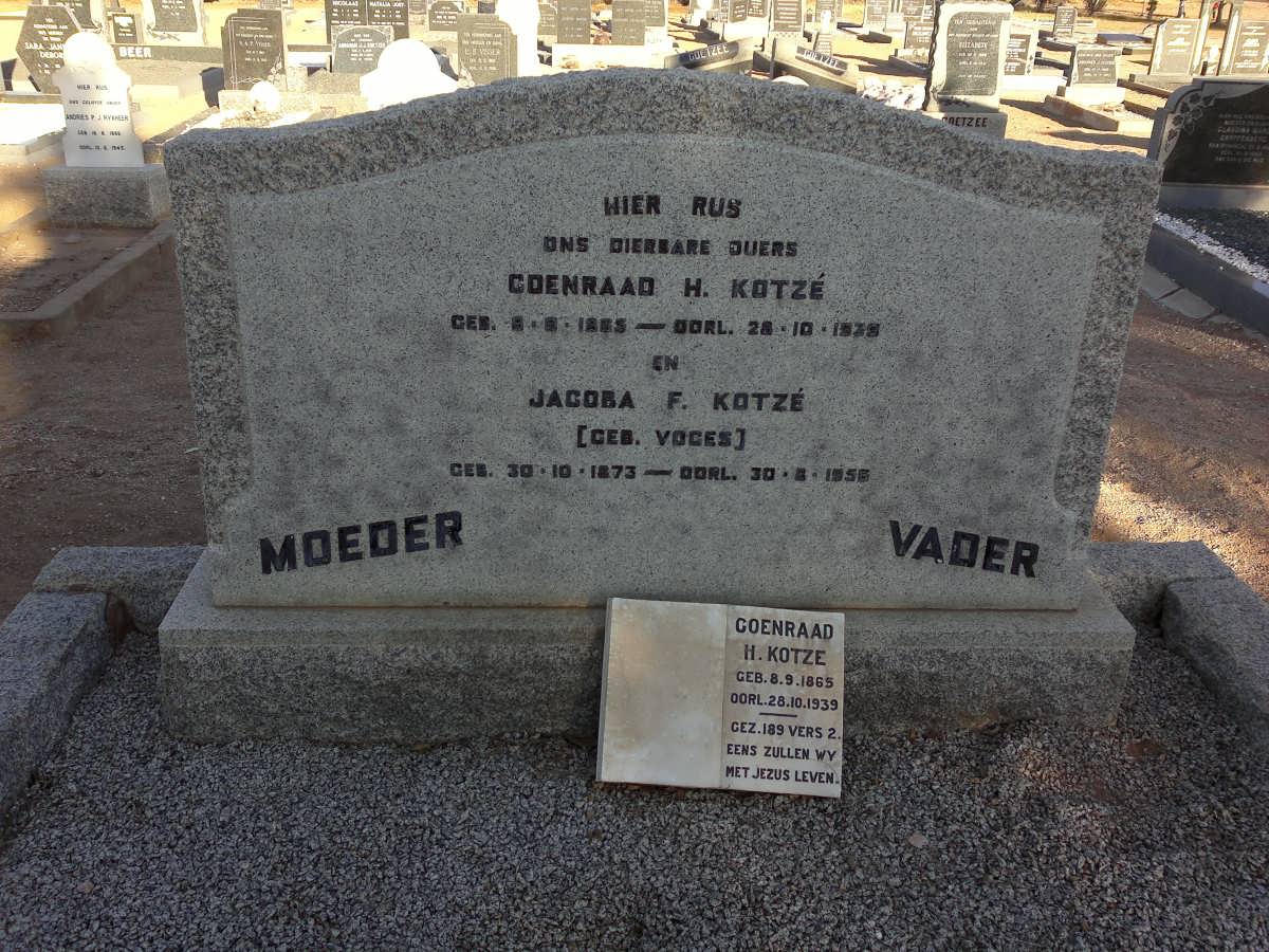 KOTZÉ Coenraad H. 1865-1939 &amp; Jacoba F. VOGES 1873-1956