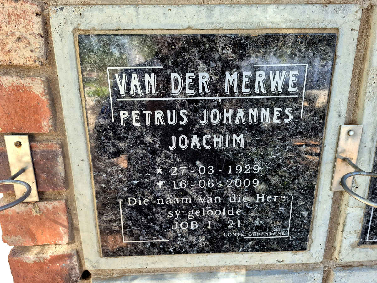 MERWE Petrus Johannes Joachim, van der 1929-2009 