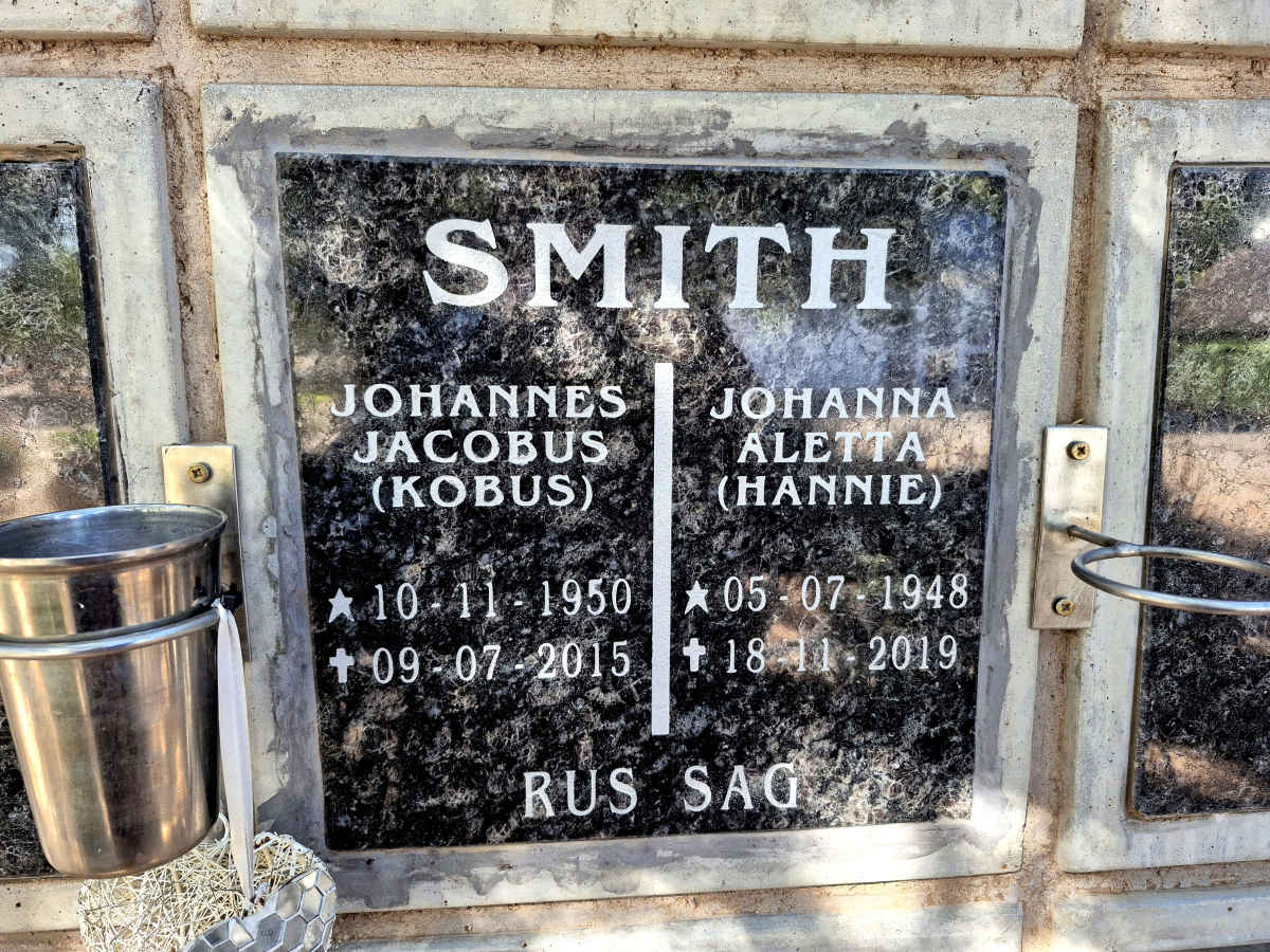 SMITH Johannes Jacobus 1950-2015 & Johanna Aletta 1948-2019