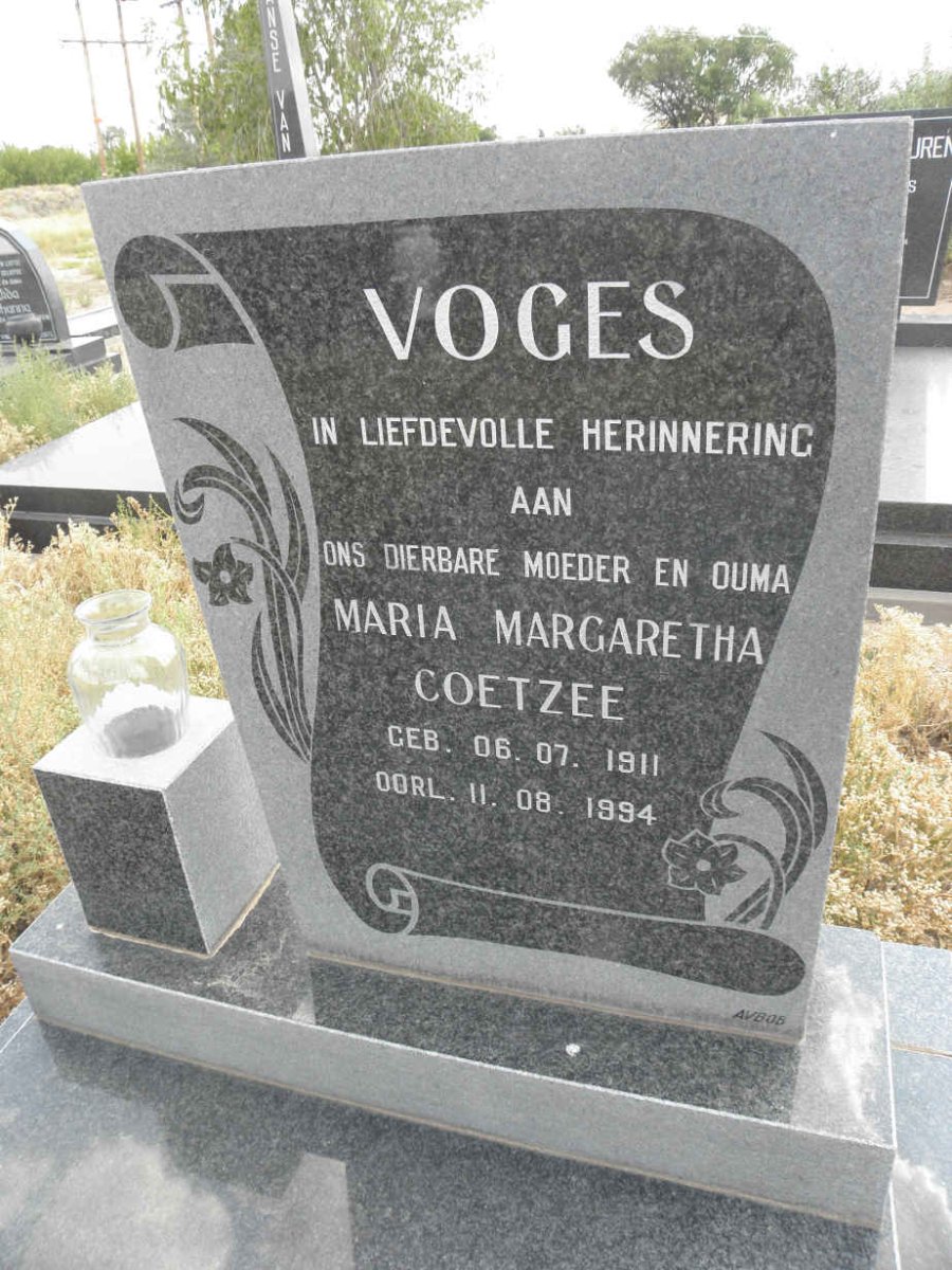 VOGES Maria Margaretha nee COETZEE 1911-1994