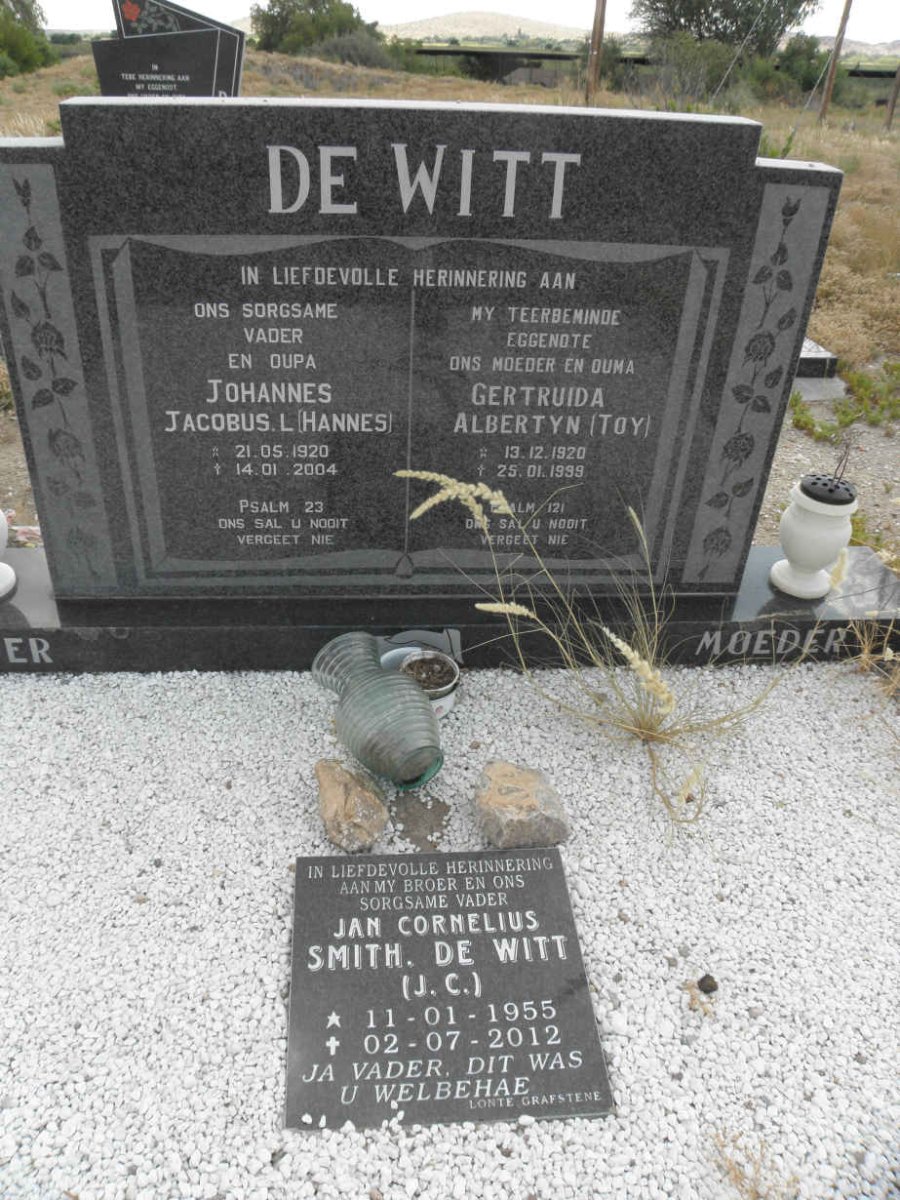 WITT Johannes Jacobus, de 1920-2004 &amp; Getruida Albertyn 1920-1999 :: DE WITT Jan Cornelius Smith 1955-2012