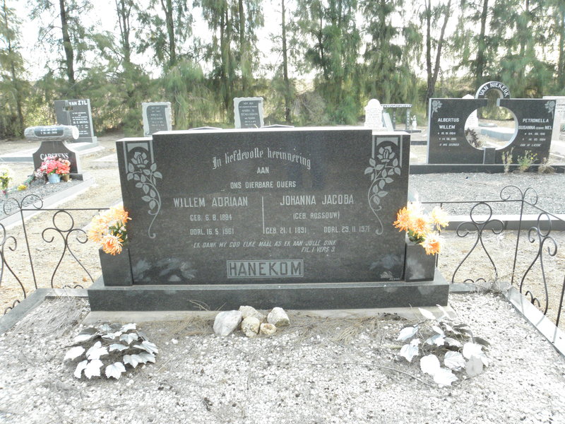 HANEKOM Willem Adriaan 1884-1961 &amp; Johanna Jacoba ROSSOUW 1891-1971