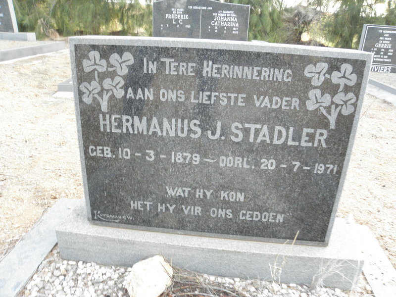 STADLER Hermanus J. 1879-1971