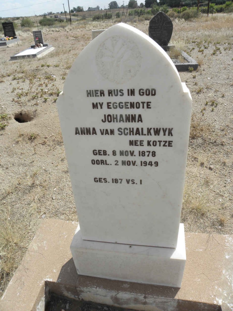 SCHALKWYK Johanna Anna, van nee KOTZE 1878-1949
