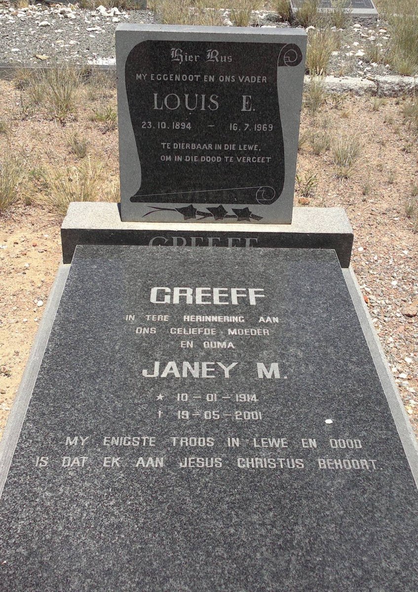 GREEFF Louis E. 1894-1969 &amp; Janey M. 1914-2001