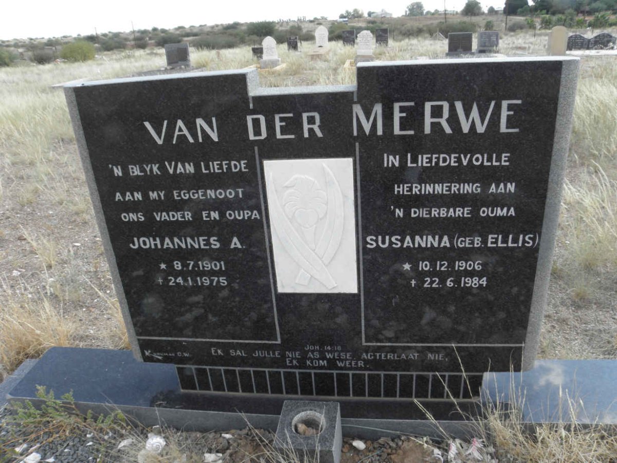 MERWE Johannes A., van der 1901-1975 &amp; Susanna ELLIS 1906-1984