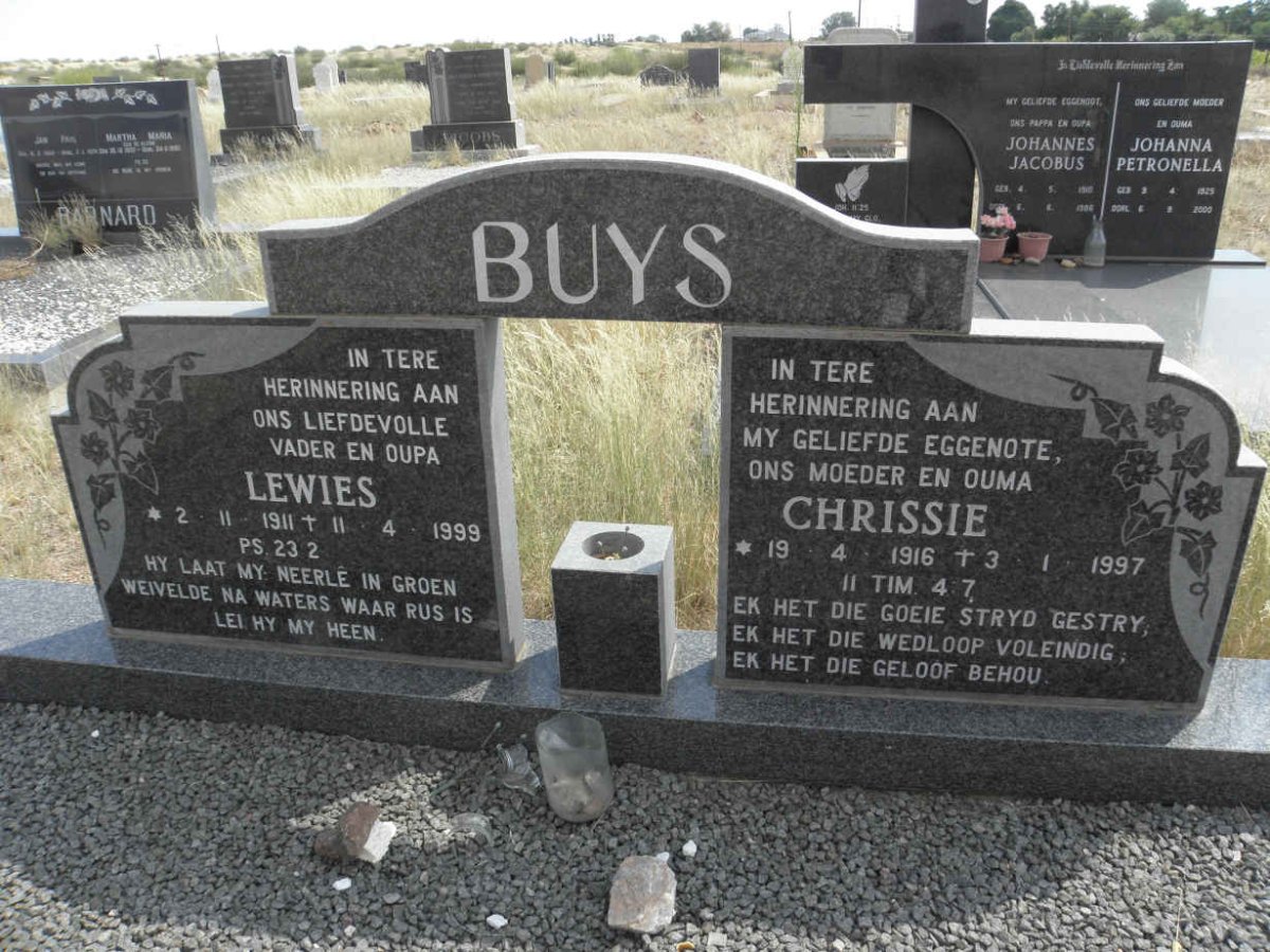 BUYS Lewies 1911-1999 &amp; Chrissie 1916-1997