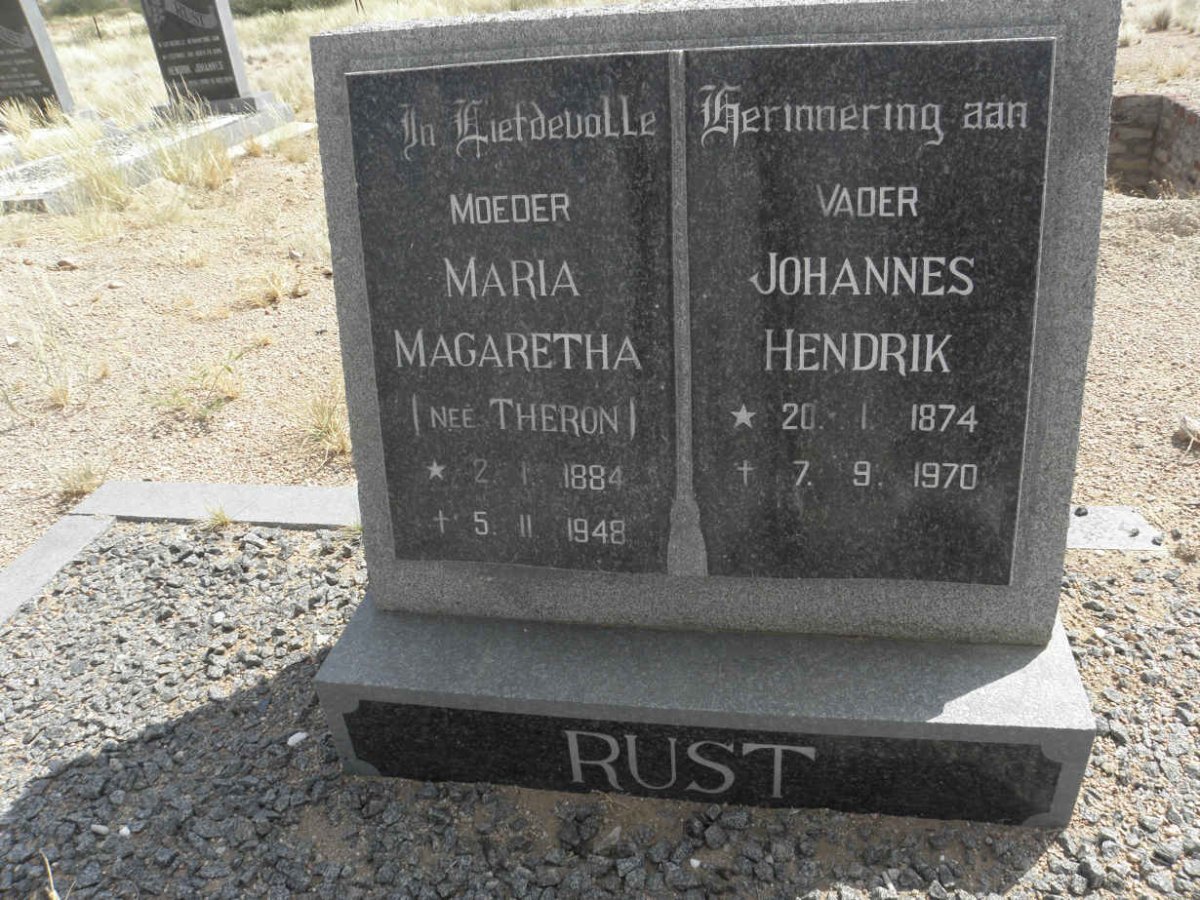 RUST Johannes Hendrik 1874-1970 &amp; Maria Magaretha THERON 1884-1948