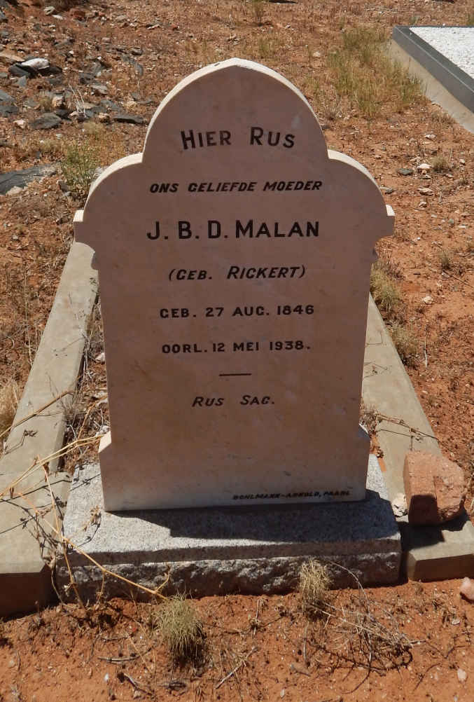 MALAN J.B.D. nee RICKERT 1846-1938