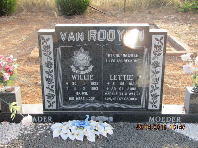 ROOYEN Willie, van 1925-1993 &amp; Lettie 1927-2008