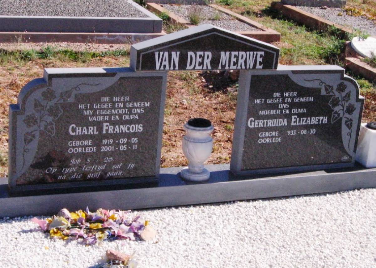 MERWE Charl Francois, van der 1919-2001 &amp; Gertruida Elizabeth 1930-