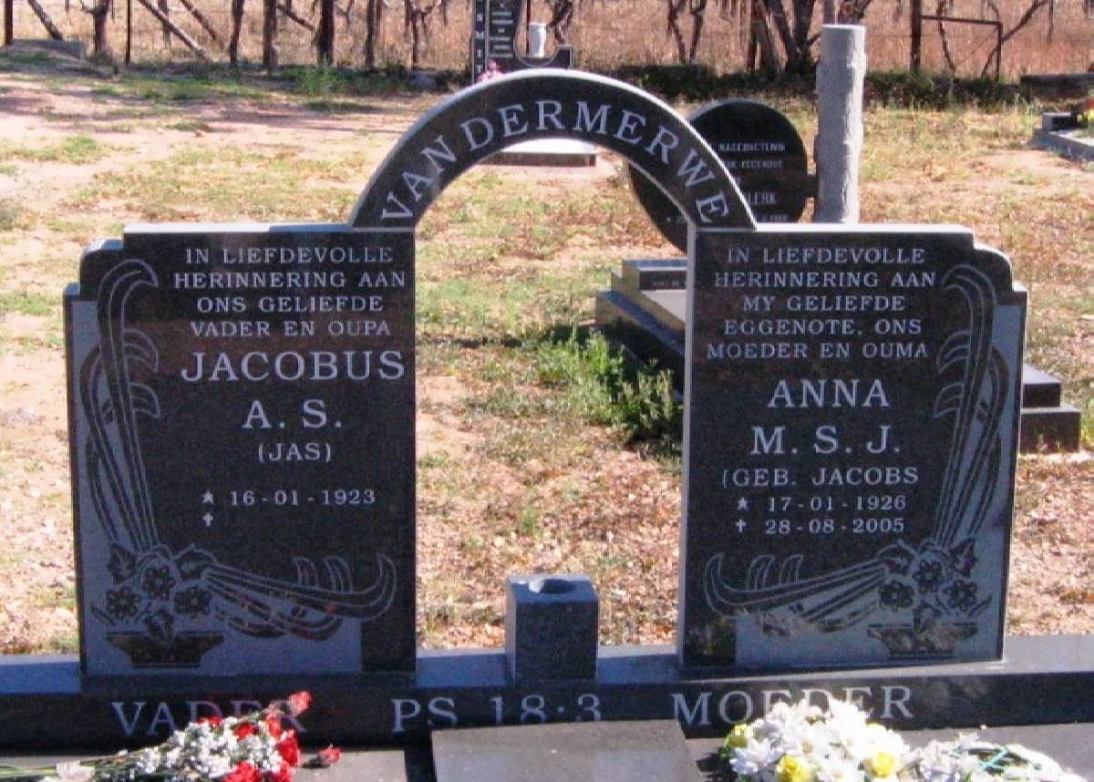 MERWE Jacobus M.S. van der 1923- &amp;  Anna M.S.J. JACOBS 1926-2005