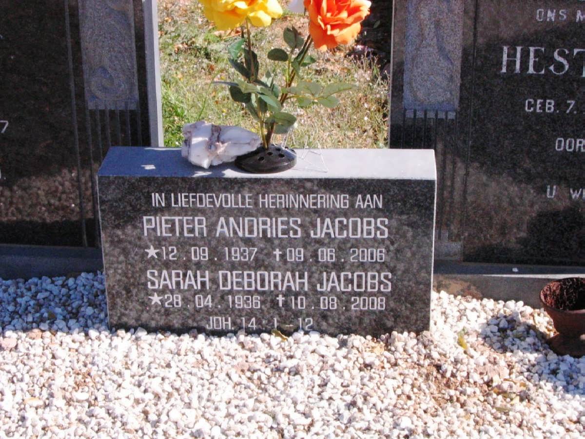 JACOBS Pieter Andries 1937-2006 &amp; Sarah Deborah 1936-2008