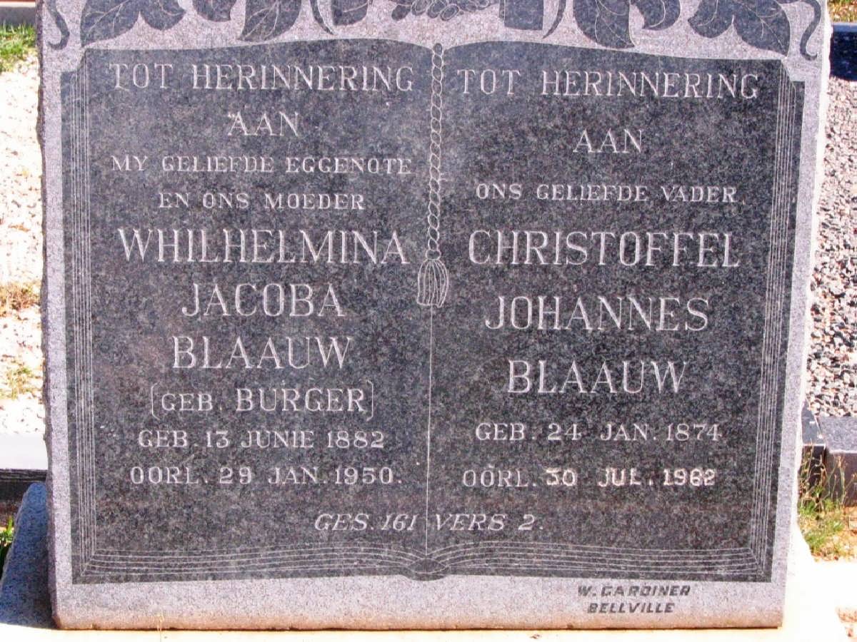 BLAAUW Christoffel Johannes 1874-1962 &amp; Wilhelmina Jacoba BURGER 1882-1950
