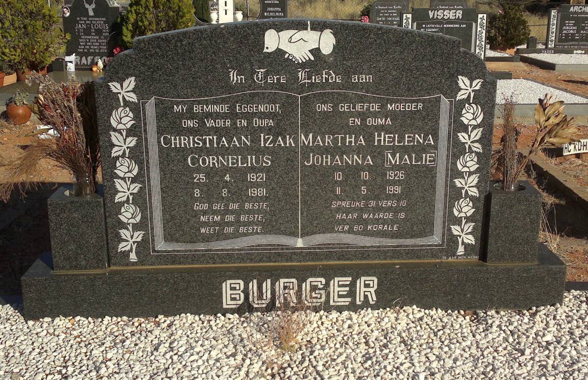 BURGER Christiaan Izak Cornelius 1921-1981 &amp; Martha Helena Johanna 1926-1991