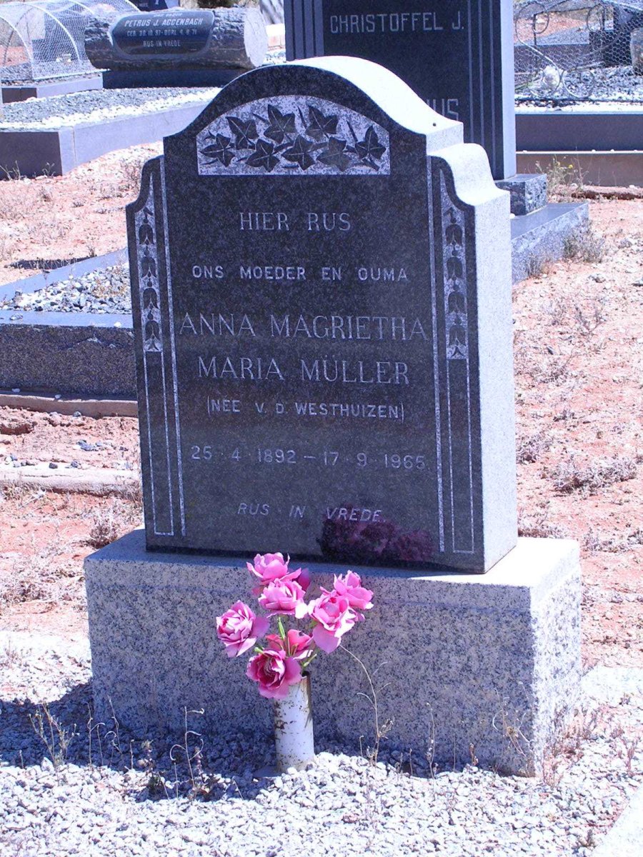 MÜLLER Anna Magrietha Maria nee V.D. WESTHUIZEN 1892-1965