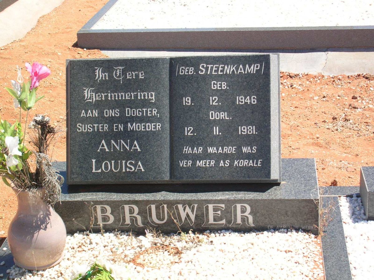 BRUWER Anna Louisa nee STEENKAMP 1946-1981
