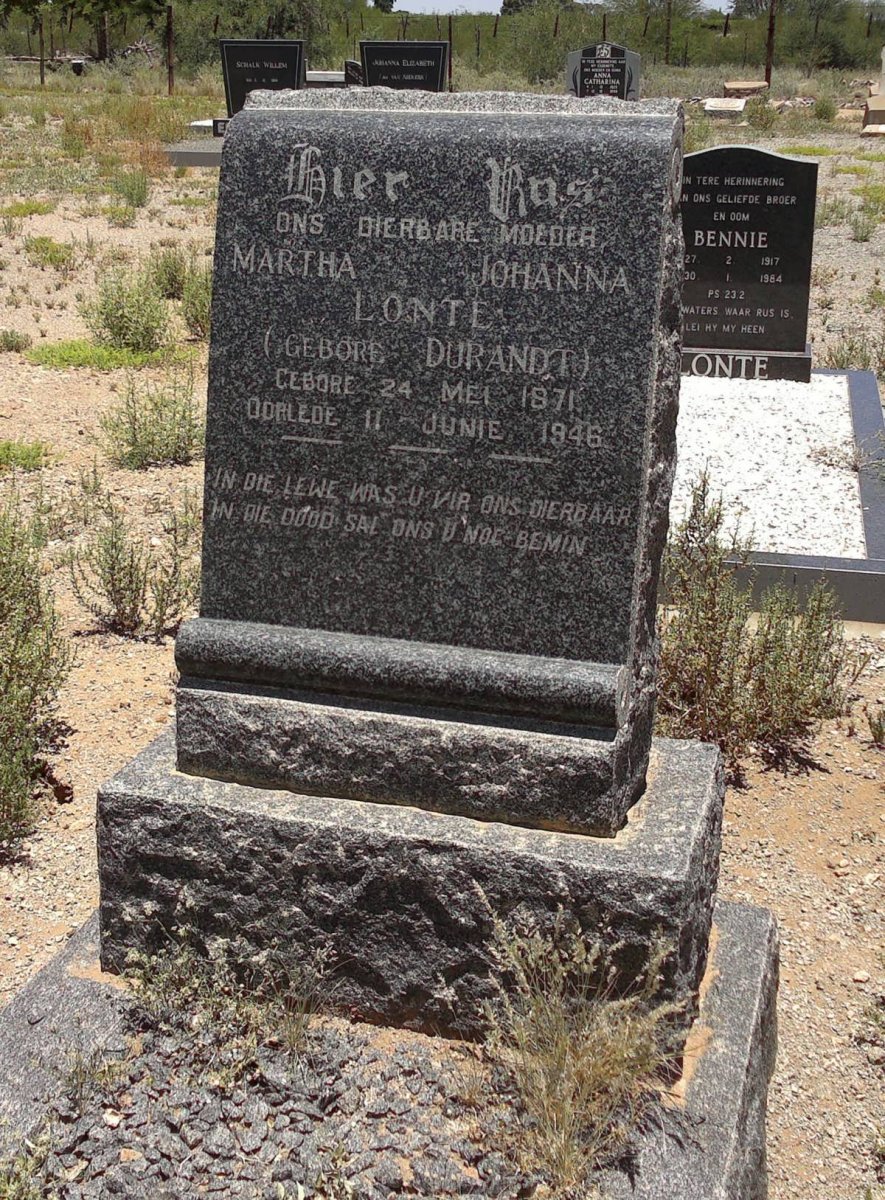 LONTE Martha Johanna nee DURANDT 1971-1946