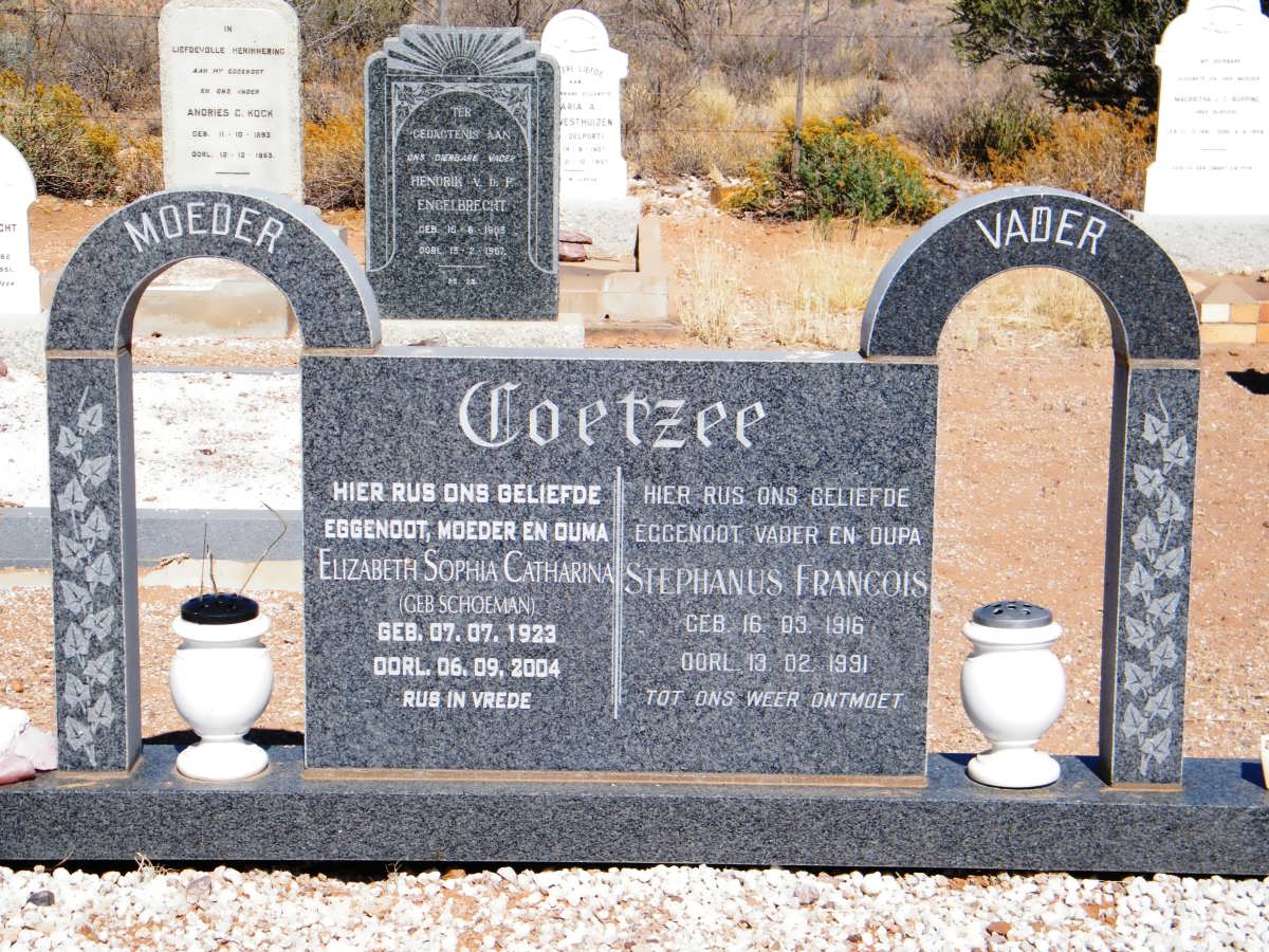 COETZEE Stephanus Francois 1916-1991 &amp; Elizabeth Sophia Catharina SCHOEMAN 1923-2004