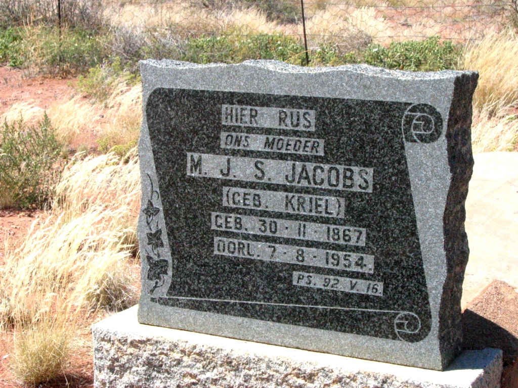 JACOBS M.J.S. nee KRIEL 1867-1954