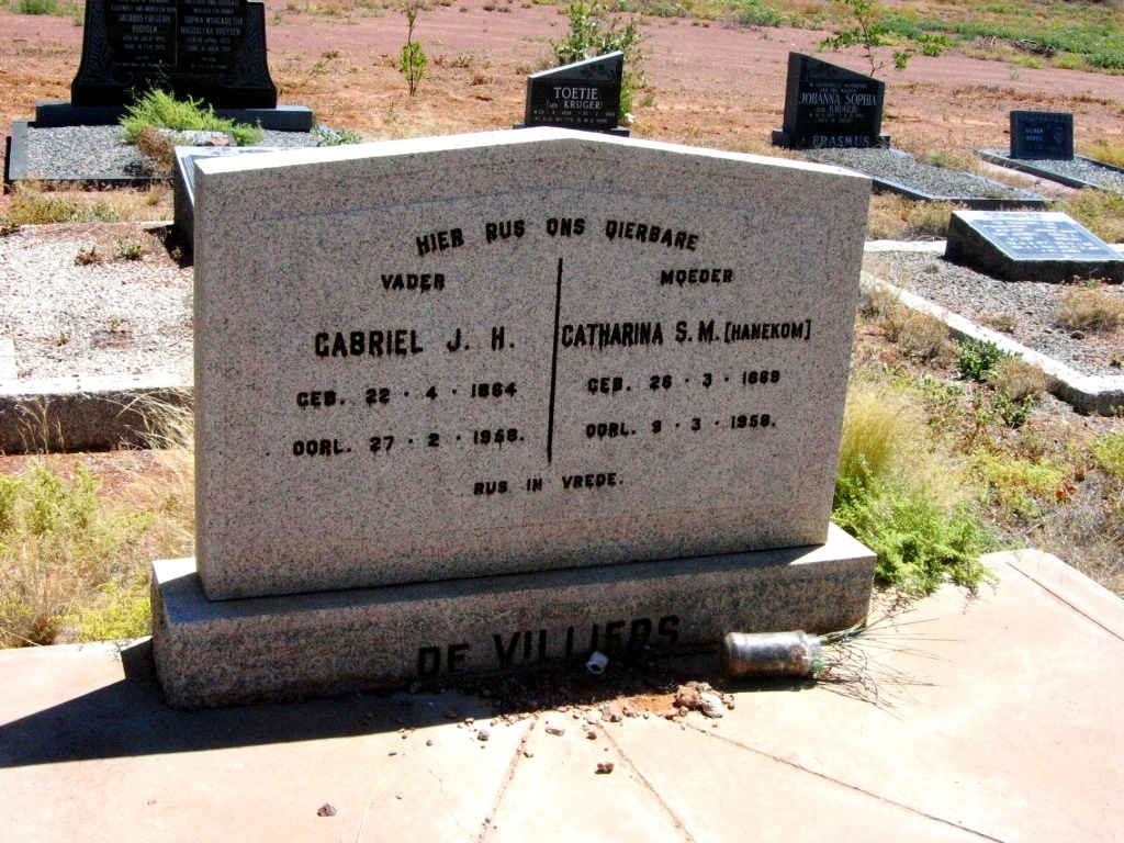 VILLIERS Gabriel J.H., de 1864-1958 &amp; Catarina S.M. HANEKOM 1889-1958