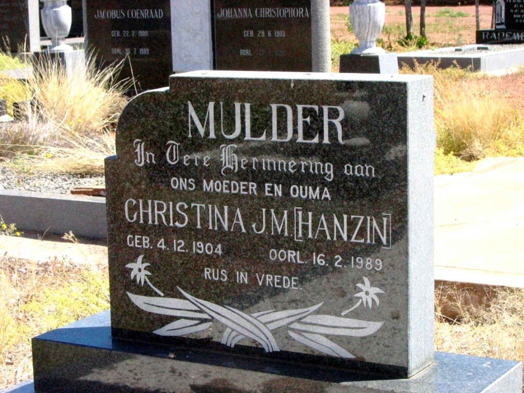 MULDER Christina J.M. nee HANZIN 1904-1989