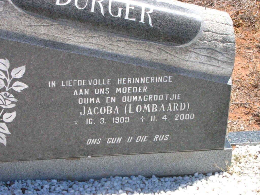 BURGER  Jacoba nee LOMBAARD 1909-2000