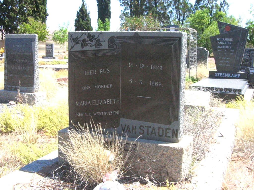 STADEN Maria Elizabeth, van nee V.D. WESTHUIZEN 1879-1966