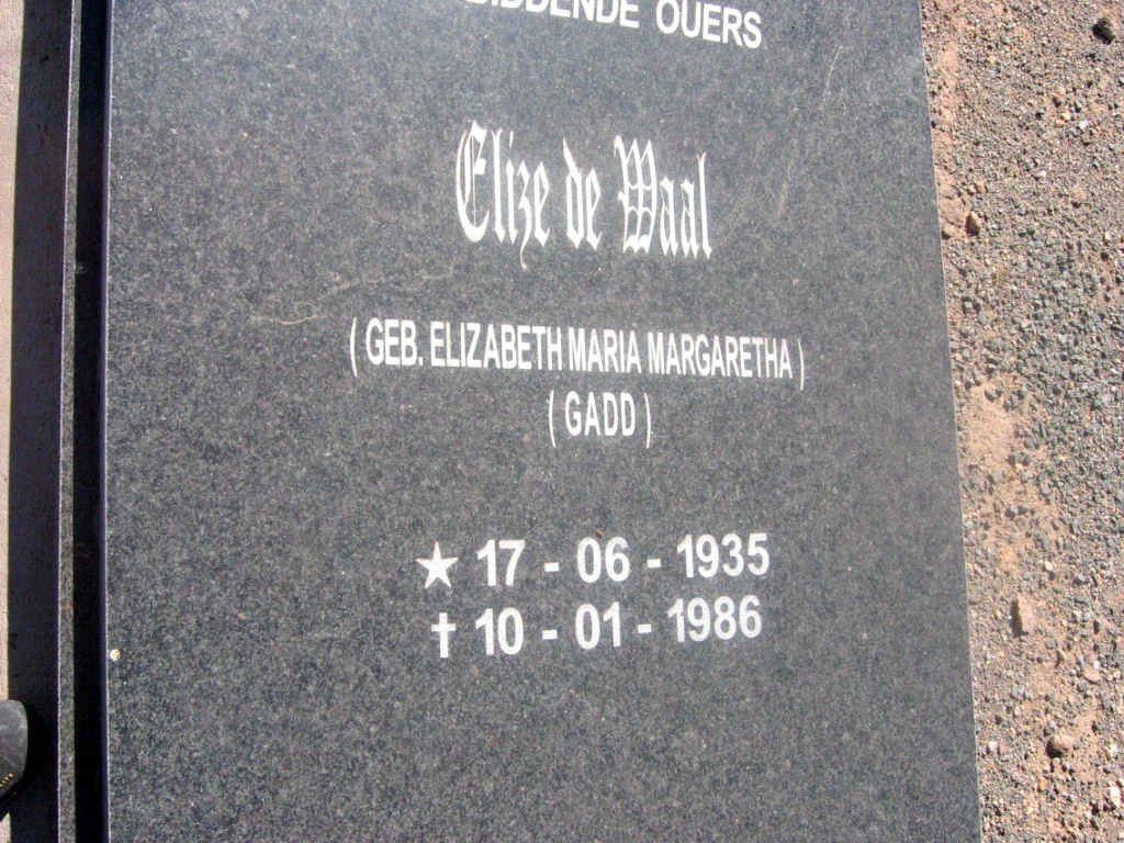 WAAL Elizabeth Maria Margaretha, de nee GADD 1935-1986