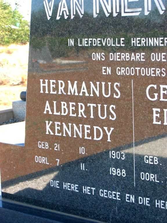 NIEKERK Hermanus Albertus Kennedy, van 1903-1988