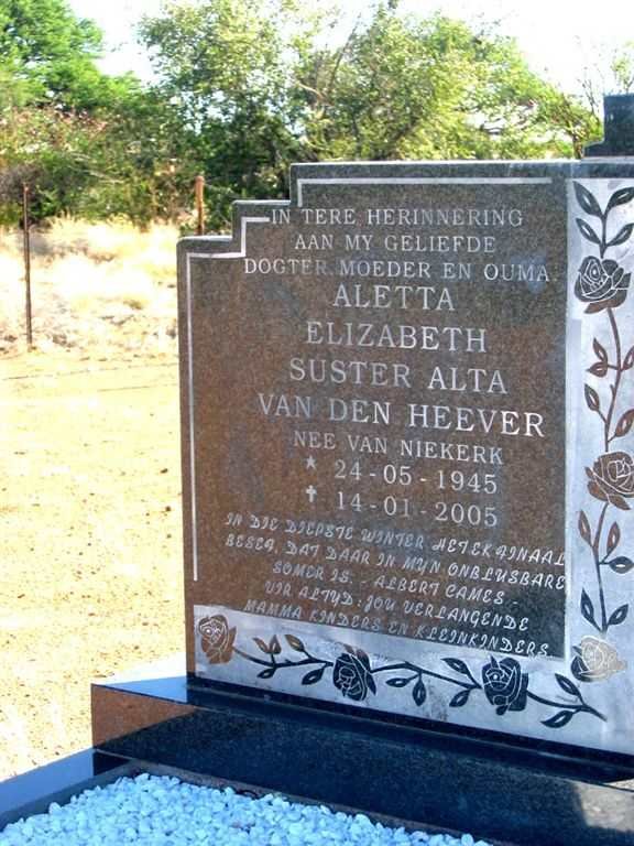 HEEVER Aletta Elizabeth, van den née VAN NIEKERK 1945-2005