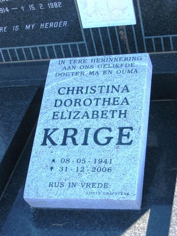 KRIGE Christina Dorothea Elizabeth 1941-2006