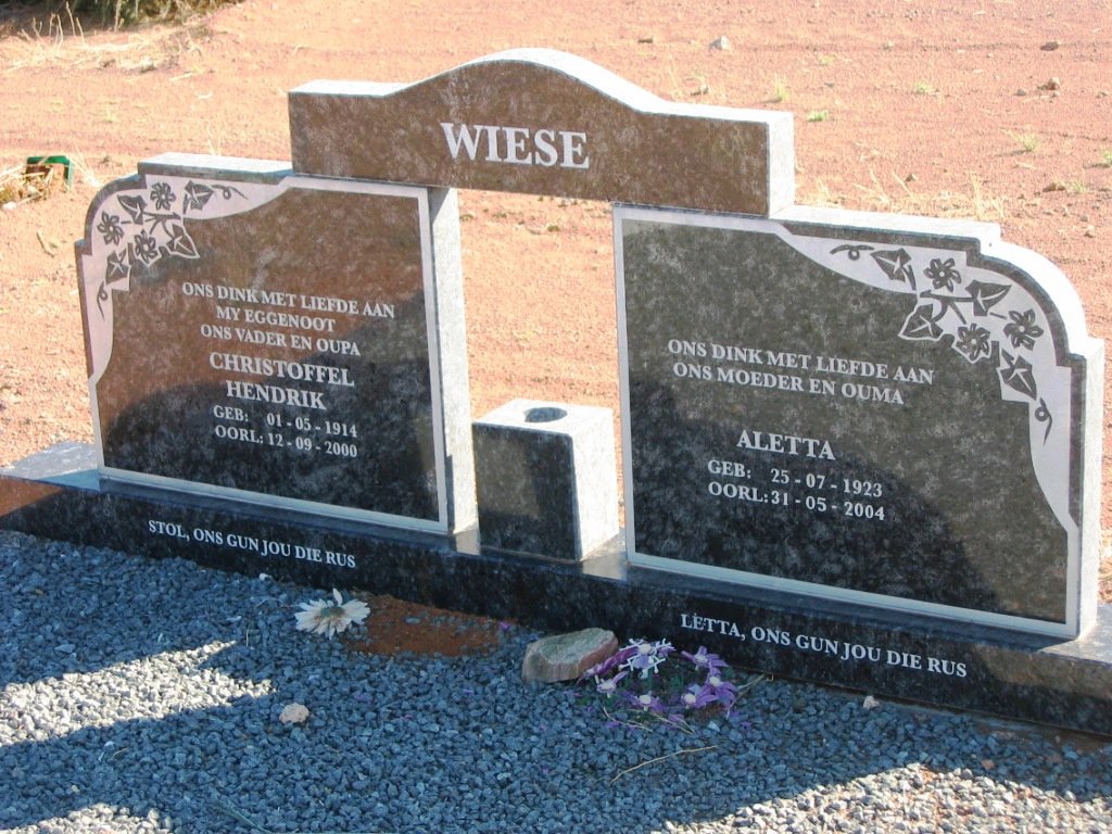 WIESE Christoffel Hendrik 1914-2000 &amp; Aletta 1923-2004
