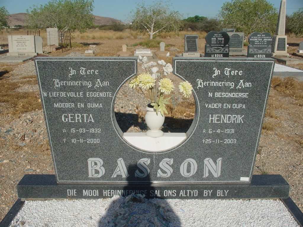 BASSON Hendrik 1931-2003 &amp; Gerta 1932-2000