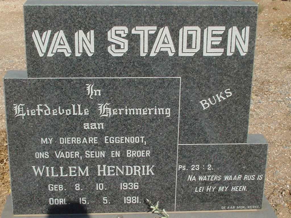 STADEN Willem Hendrik, van 1936-1981