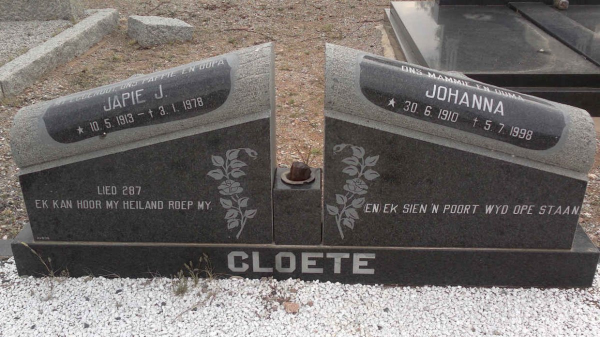 CLOETE Japie J. 1913-1978 &amp; Johanna 1910-1998