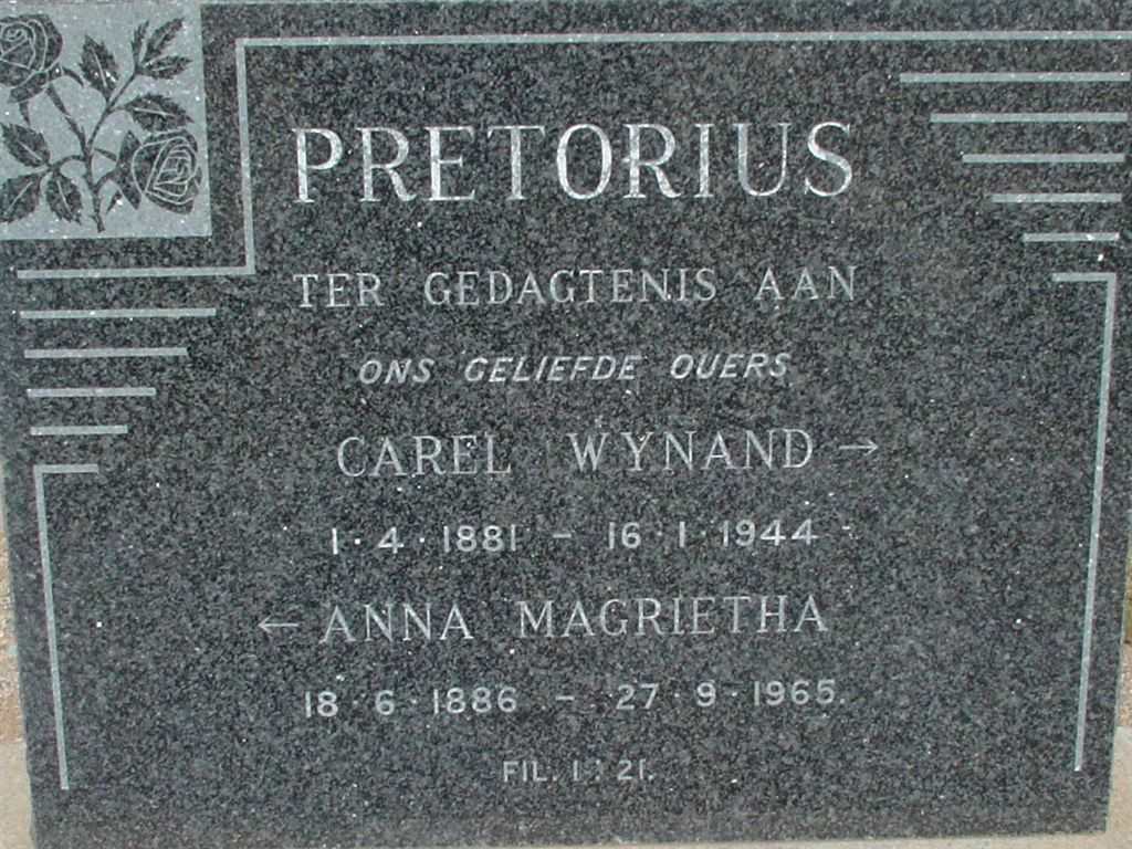 PRETORIUS Carel Wynand 1881-1944 &amp; Anna Magrietha 1886-1965