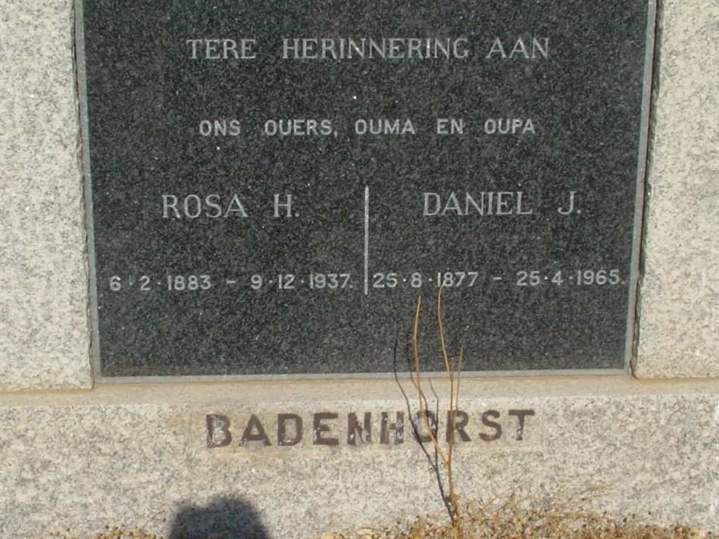 BADENHORST Daniel J. 1877-1965 &amp; Rosa H. 1883-1937
