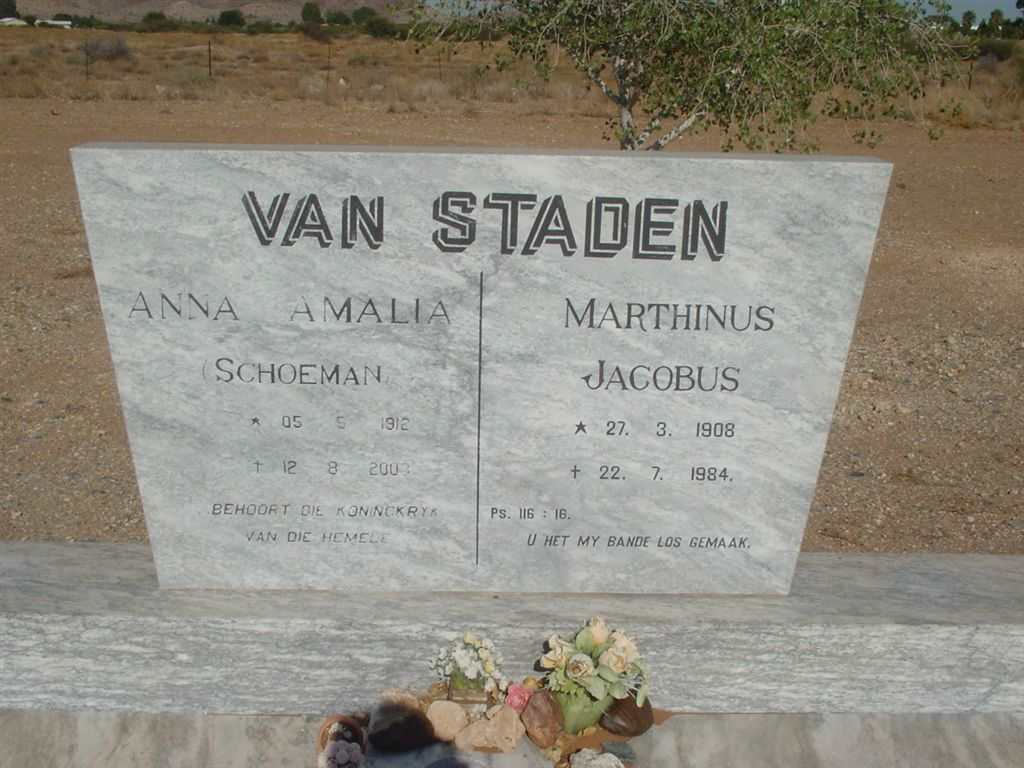 STADEN Marthinus Jacobus, van 1908-1984 &amp; Anna Amalia SCHOEMAN 1912-2003