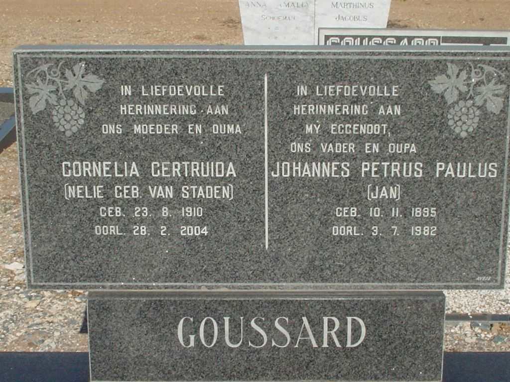 GOUSSARD Johannes Petrus Paulus 1895-1982 &amp; Cornelia Gertruida VAN STADEN 1910-2004