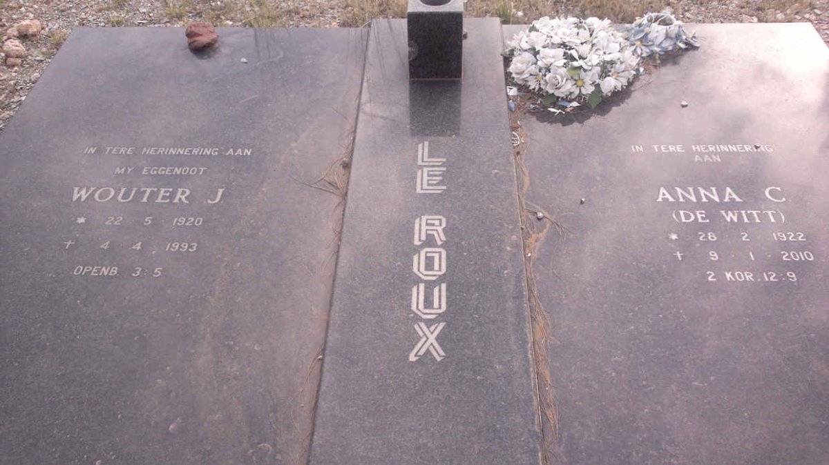 ROUX Wouter J., le 1920-1993 &amp; Anna C.  DE WITT 1922-2010